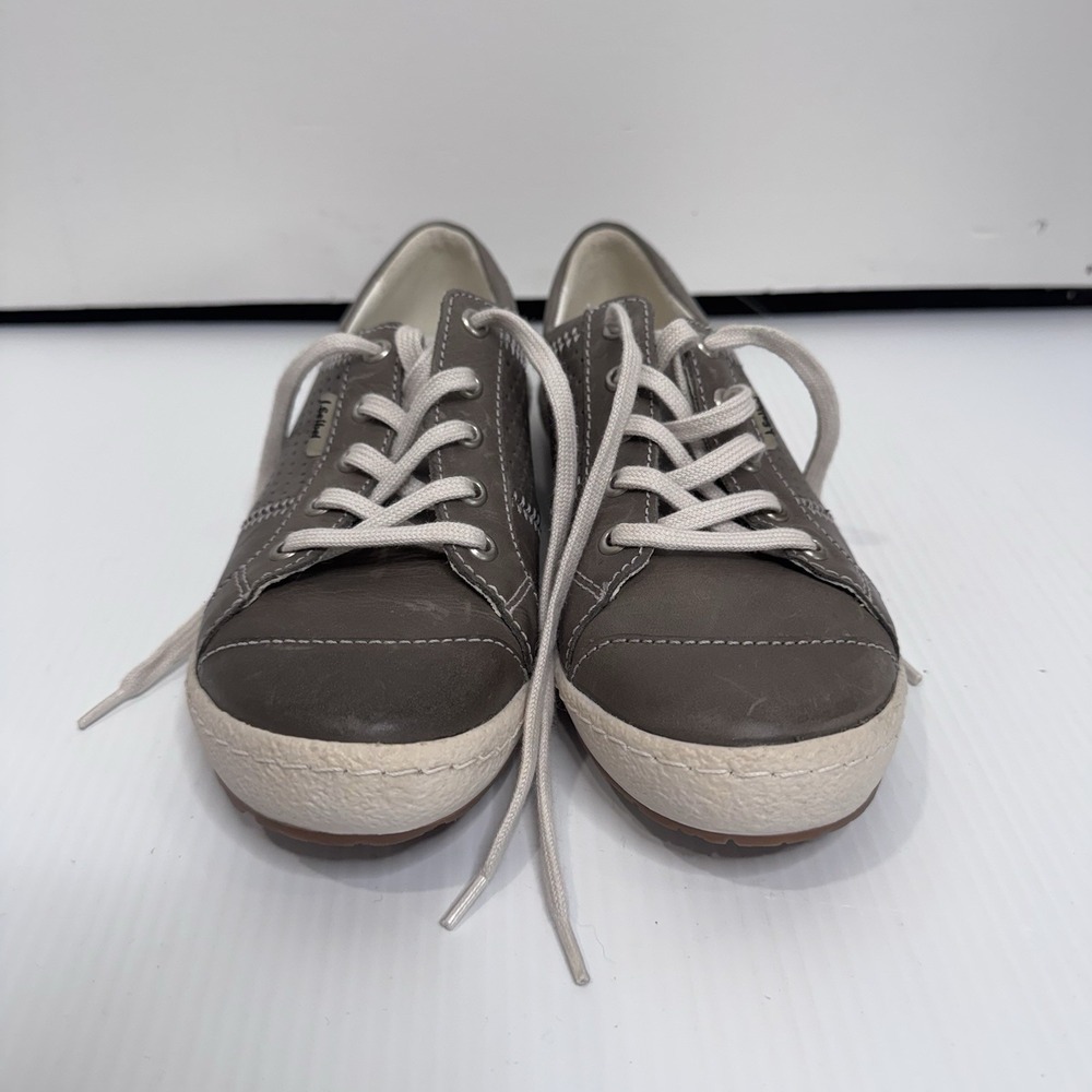 Josef Seibel Womens 36 EU Gray Leather Lace Up Comfort Sneakers Casual Shoes